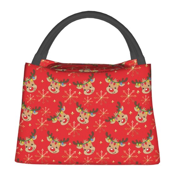 Honeii Christmas With Cute Deer Print Cooler Bag Insulated, Large Leakproof Soft Sided Portable Cooler Bag,Lunch Box Lunch Bag