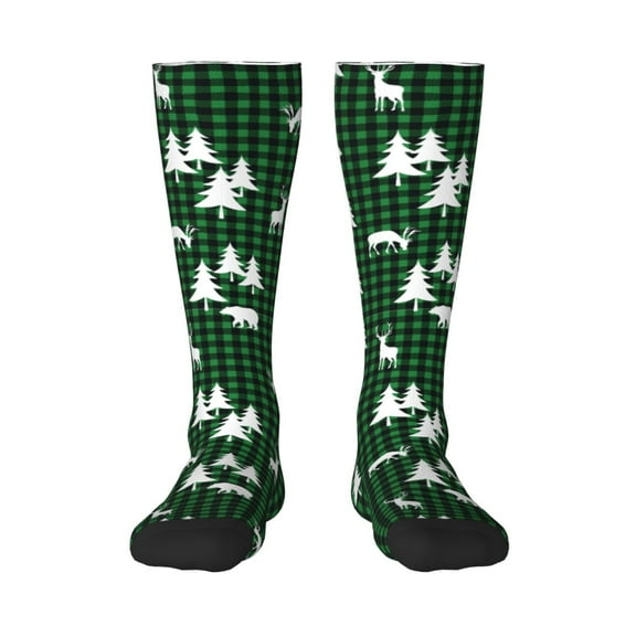 Honeii Christmas tree green plaid Print Long Socks,Novelty Design Socks Gift for Men and Women,Crew Socks,Calf Socks