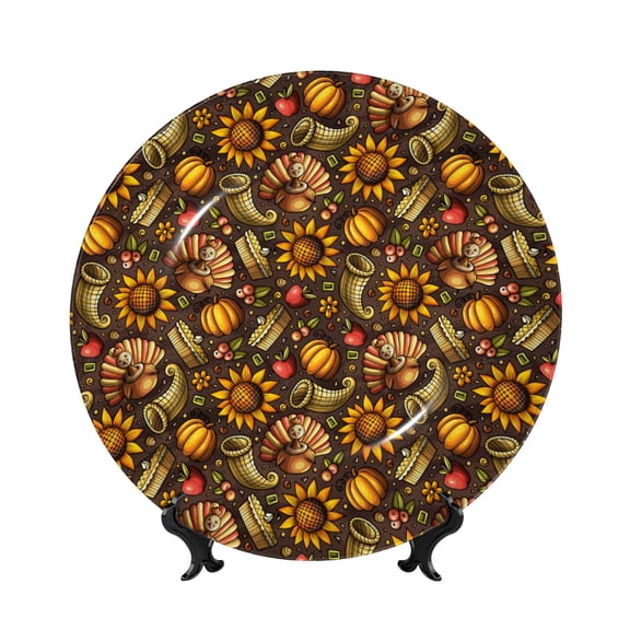 Honeii Chrysanthemum turkey Print Elegant Bone China Decorative Plate, Porcelain Plate,Art Crafts,Ceramic Ornaments for Home Office Wall Decor-7in