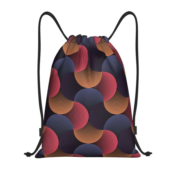 Honeii Circular Stripes Print Drawstring Backpack,Drawstring Bags String Backpack Gym Cinch Sack Backpack Sport Bag Draw-Medium