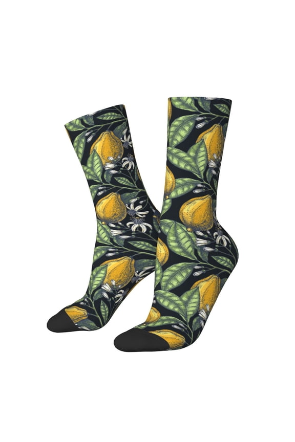 Citrus Fruits Elegant Lemons Print Adult Socks,Crew Socks,Casual Calf Socks,Daily Wear Socks for Men & Women, Perfect for Sports, Casual and Everyday Use