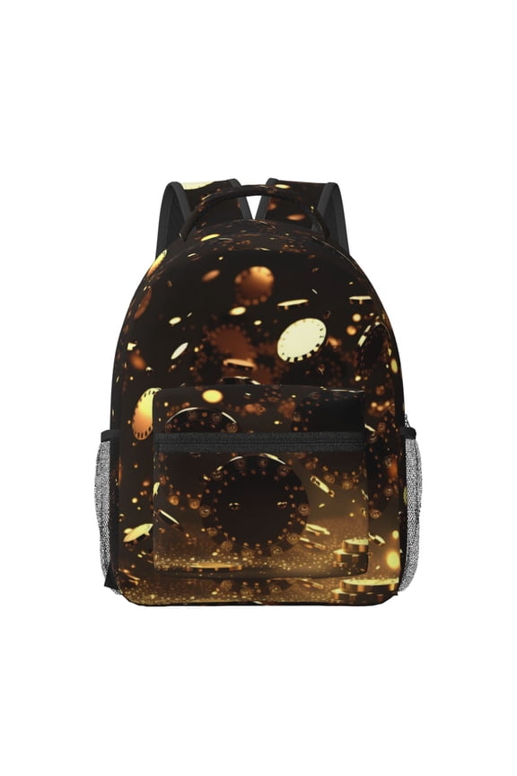 Classical Golden Casino Print Backpack for School,15.6 inch Laptop Back Pack for High School and College Students, Waterproof Computer Bookbag-One Size
