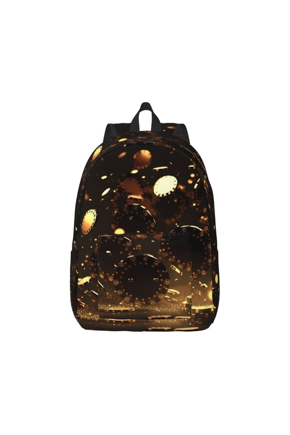 Classical Golden Casino Print Canvas College Laptop Backpack, Durable Rucksack Travel Notebook Bag School Backpack Book Bag for Men Women-Small