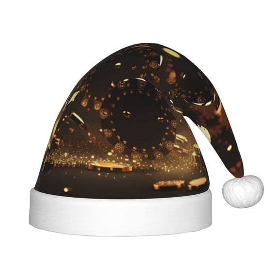 Honeii Classical Golden Casino Print Hat Santa Claus Hat For Xmas Party, Christmas Caps For Boys Girls Child,Christmas Beanie