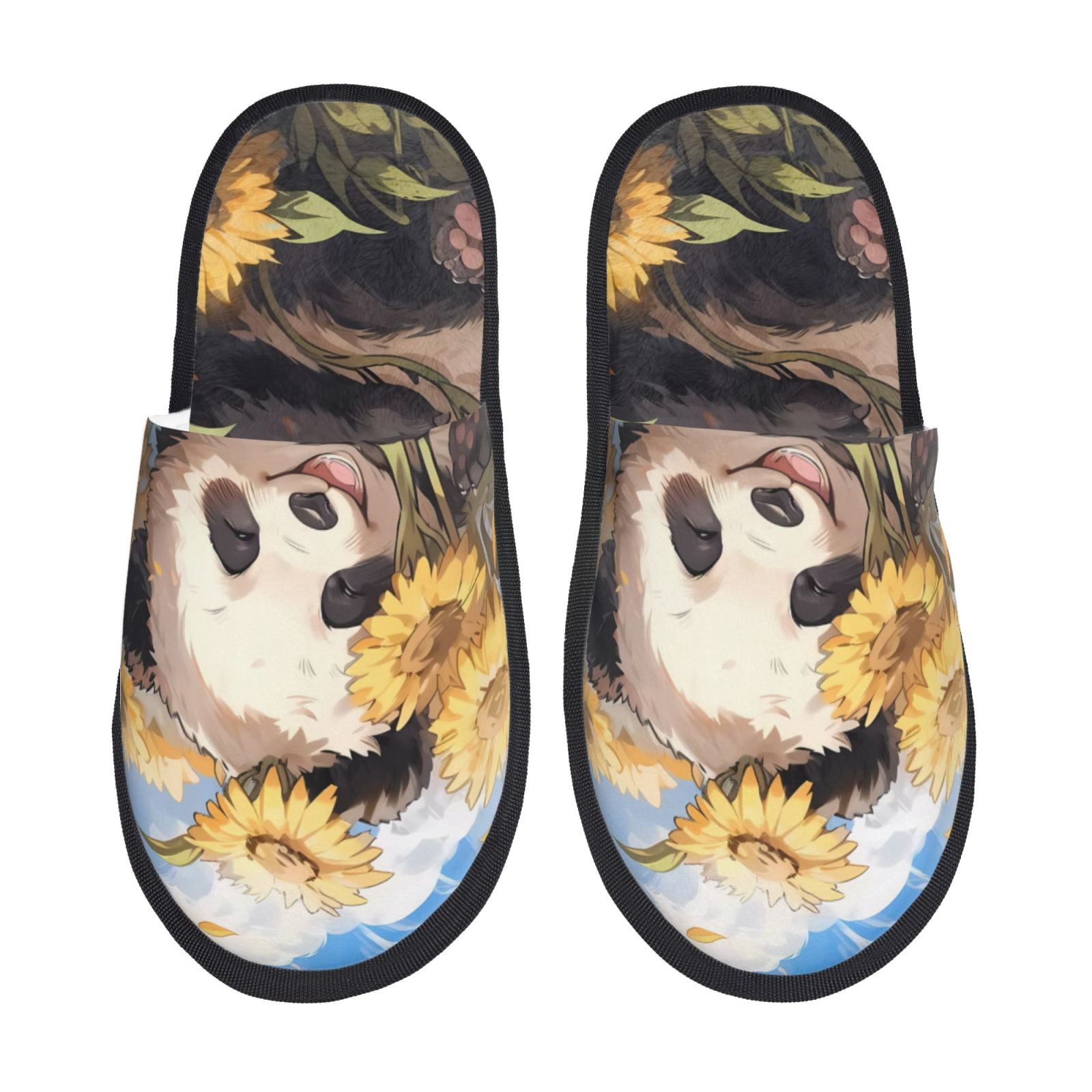 Honeii Clear Sky Cute Sunflower Panda print Slippers Memory Foam House ...