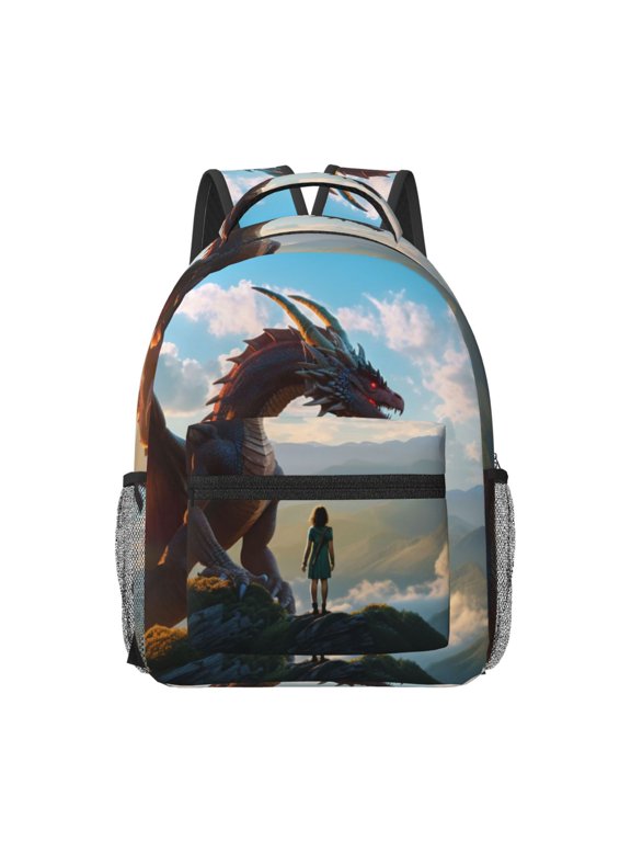 Clear Sky Mountain Red Dragon Print Backpack for School,15.6 inch Laptop Back Pack for High School and College Students, Waterproof Computer Bookbag-One Size