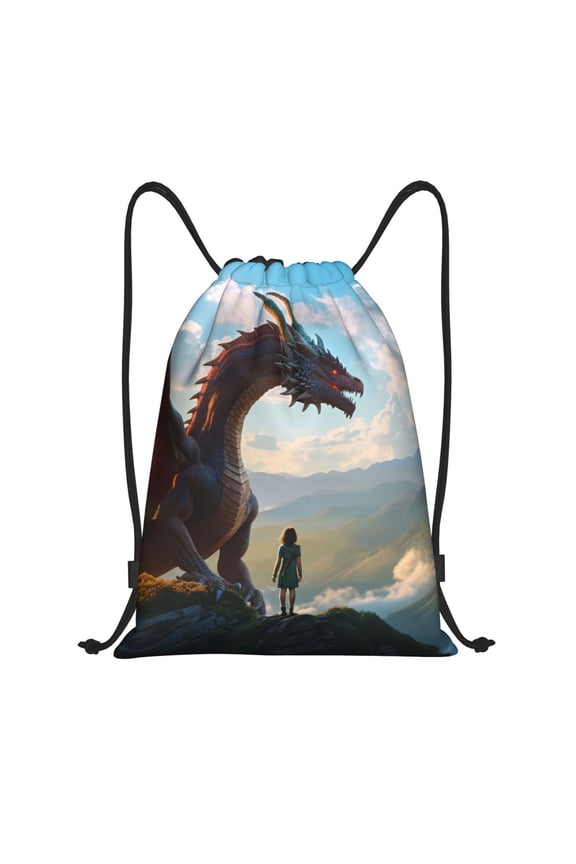 Clear Sky Mountain Red Dragon Print Drawstring Backpack,Drawstring Bags String Backpack Gym Cinch Sack Backpack Sport Bag Draw-Medium