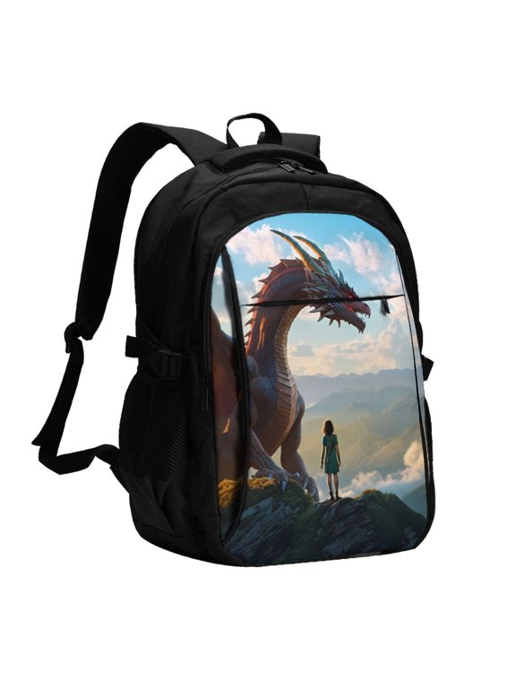 Clear Sky Mountain Red Dragon for Travel Laptop Backpack, Business Laptops Backpack with USB Charging Port, College High School Computer Bag for Men Women