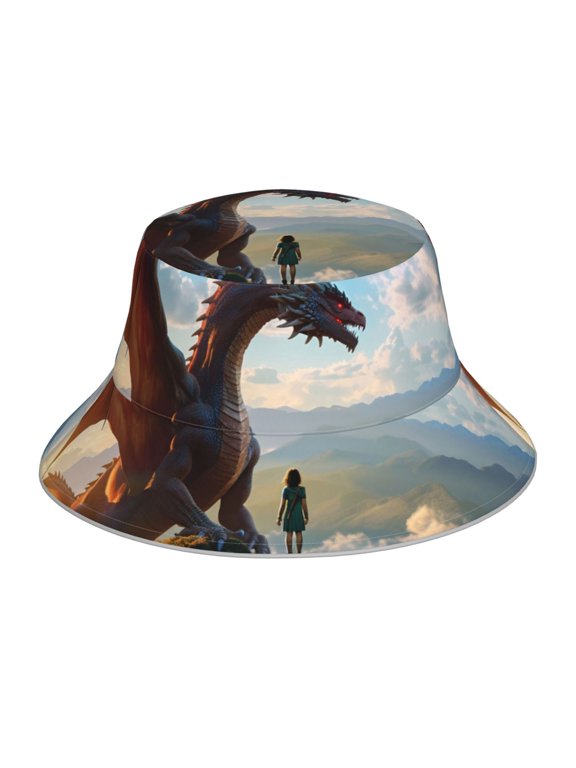 Clear Sky Mountain Red Dragon for Unisex Bucket Hat Waterproof Rain Hat Reversible Shiny Rave Bucket Hat for Concert Festival Boonie Cap