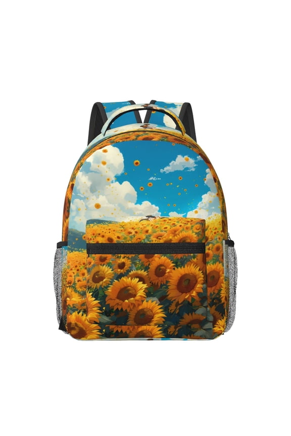 Clear Sky Sunflower Print Backpack for School,15.6 inch Laptop Back Pack for High School and College Students, Waterproof Computer Bookbag-One Size
