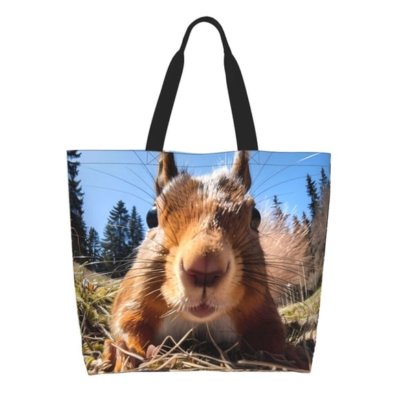 Honeii Close-Up Curious Squirrel Print Tote Bag for Women, Foldable Tote Bag Large Shoulder Bag Top Handle Handbag for Travel, Work
