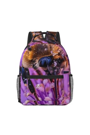 Closeup Honeybee on Flower Print Backpack for School,15.6 inch Laptop Back Pack for High School and College Students, Waterproof Computer Bookbag-One Size