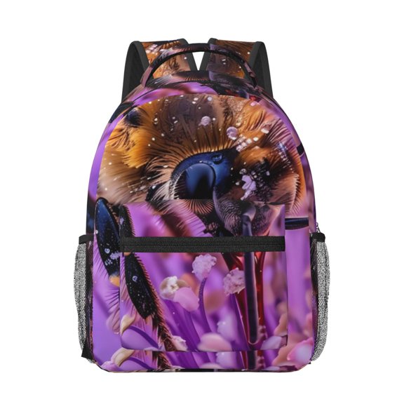 Honeii Closeup Honeybee on Flower Print Backpack for School,15.6 inch Laptop Back Pack for High School and College Students, Waterproof Computer Bookbag-One Size