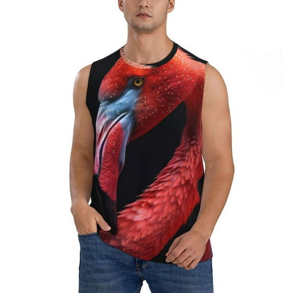 Honeii Closeup Red Flamingo Portrait Print Men's Sleeveless Muscle Shirts, Breathable & Quick-Dry Gym Shirt, Athletic Tank Top for Running, Fitness, and Outdoor Activities-3X-Large
