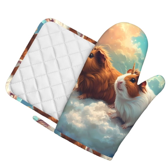 Honeii Cloud Guinea Pig patten Oven Mitts and Pot Holders Sets, Baker Oven Mitts, Mittens for Kitchen Decor, Baking Lover over Gloves Gifts