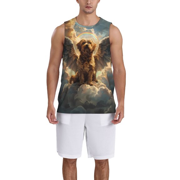 Honeii Cloud Rainbow Winged Dog print basktball shirt for men and women, Unisex basketball jersey for Theme party-Small