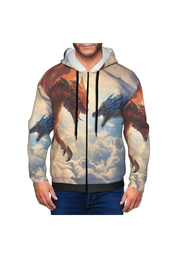 Cloud Red And Blue Dragon Print Hoodies for Men, Pullover & Full Zip, Breathable Zip up Hoodie, Sweatshirt-XX-Large