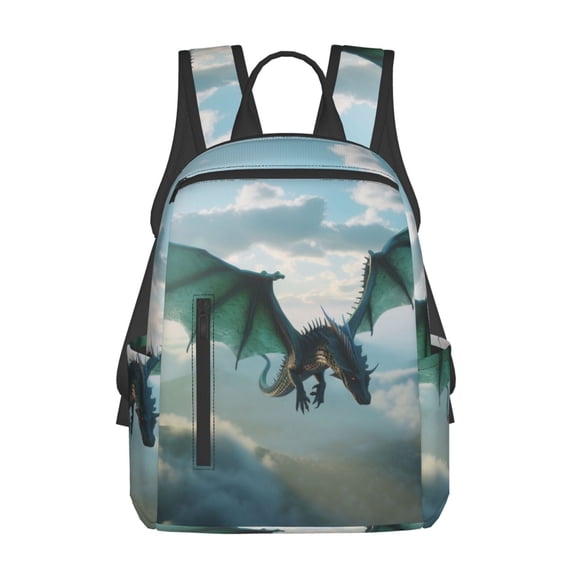 Honeii Cloud Sky Green Dragon Print Lightweight Backpacks,Carry on Backpack,Durable Backpack for School, Work & Travel