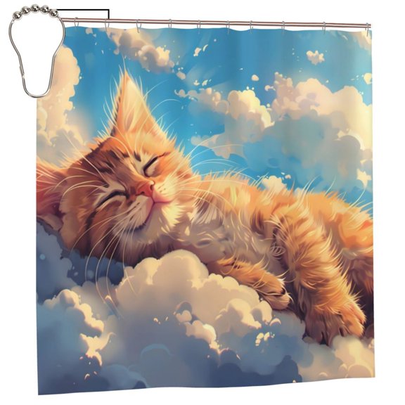 Honeii Cloud Sleeping Cat Print Shower Curtain 72x72in,Bathroom Curtain,Waterproof Fabric Shower Curtain Set with Hooks