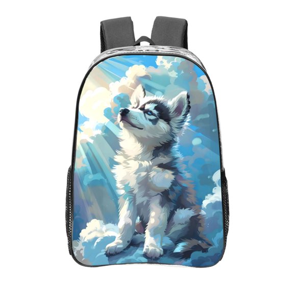 Honeii Cloud Sunshine Puppy Print Clear Backpack Heavy Duty Transparent Bag 17" See Through BookBag for Women Men Adults Work Festival Sports Travel