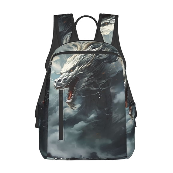 Honeii Cloud White Dragon Print Lightweight Backpacks,Carry on Backpack,Durable Backpack for School, Work & Travel