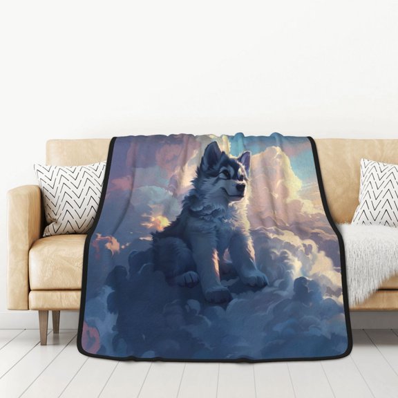 Honeii Cloud Wolf for Throw Blanket for Couch - Thick Blanket, Soft Fuzzy Plush Throw Blanket for All Seasons, Double Sided Blanket,50x60 In