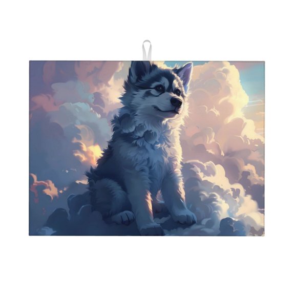 Honeii Cloud Wolf print Super Absorbent Coffee Bar Mat Hide Stain Coffee Maker Mat for Countertops Coffee Pot Dish Drying Mat for Kitchen Counter