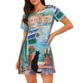 thumbnail image 1 of Honeii Coastal Cat By The Window Print Women's Loose Short Sleeve Nightgown, Soft Cotton Sleepwear, Comfy Loose Fit Pajama Dress for Sleep and Lounge, 1 of 6