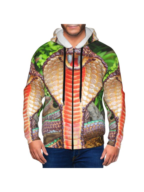 Cobra Snake Print Hoodies for Men, Pullover & Full Zip, Breathable Zip up Hoodie, Sweatshirt-X-Large