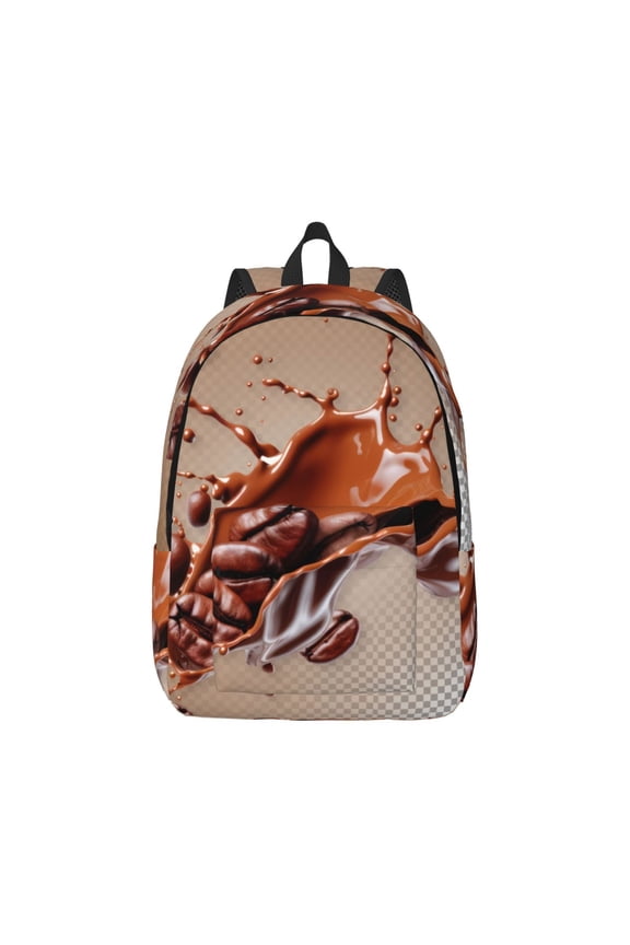 Coffee Beans Chocolate Splash Print Canvas College Laptop Backpack, Durable Rucksack Travel Notebook Bag School Backpack Book Bag for Men Women-Medium