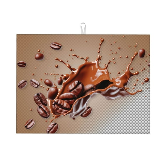 Honeii Coffee Beans Chocolate Splash Print Kitchen Drying Mat Coffee Bar Mat Hide Stain Coffee Maker Mat for Countertops Coffee Pot Dish Drying Mat
