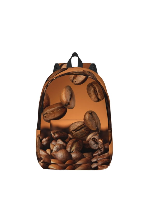 Coffee Beans Print Canvas College Laptop Backpack, Durable Rucksack Travel Notebook Bag School Backpack Book Bag for Men Women-Small
