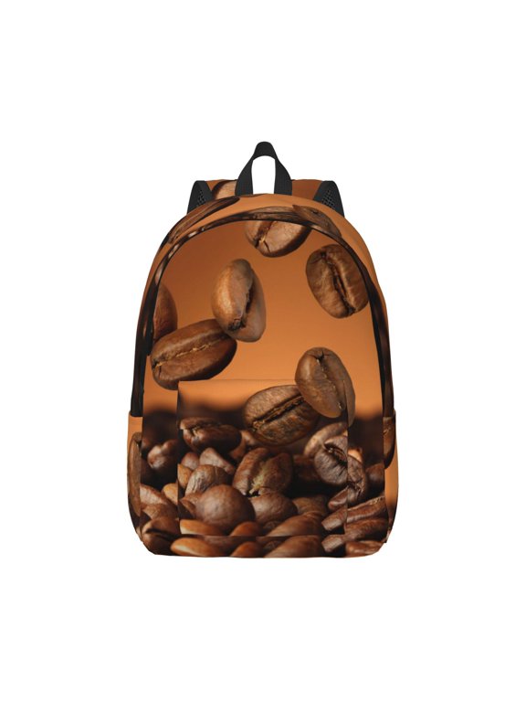 Coffee Beans Print Canvas College Laptop Backpack, Durable Rucksack Travel Notebook Bag School Backpack Book Bag for Men Women-Small