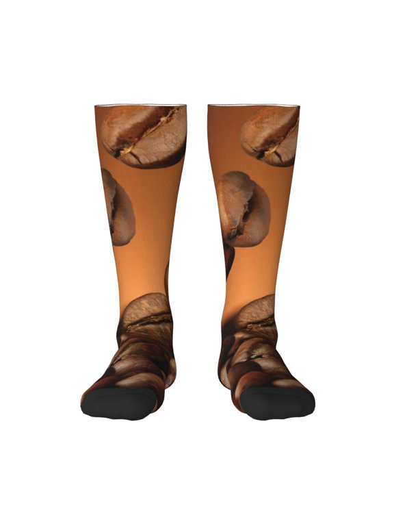 Coffee Beans Print Long Socks,Novelty Design Socks Gift for Men and Women,Crew Socks,Calf Socks