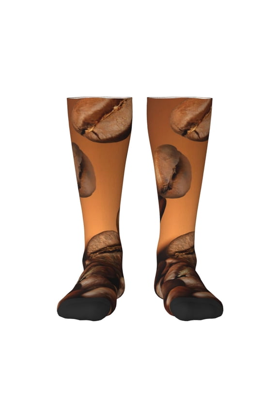 Coffee Beans Print Long Socks,Novelty Design Socks Gift for Men and Women,Crew Socks,Calf Socks