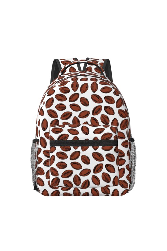 Coffee Rugby Print Backpack for School,15.6 inch Laptop Back Pack for High School and College Students, Waterproof Computer Bookbag-One Size