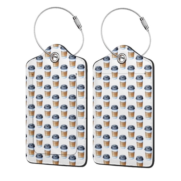 Honeii Coffee To Go Pattern Print Leather Luggage Tag for Suitcases,ID Tags,Bag Tags for Luggage,Functional Travel Tag-4 PCS