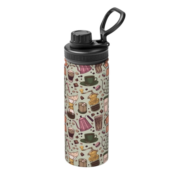 Honeii Coffee pots cup Print 18OZ Sports Insulated Kettle,Double-Walled Stainless Steel Water Bottle with Leak-Proof Lid, Perfect for Outdoor, Sports, and Travel