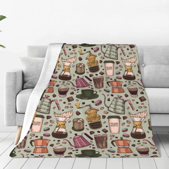 Honeii Coffee pots cup Print Fleece Blanket - Throw Blanket for Bed, Sofa, Couch, Camping, and Travel , Microplush Ultra Soft Warm Blanket-60"x50"