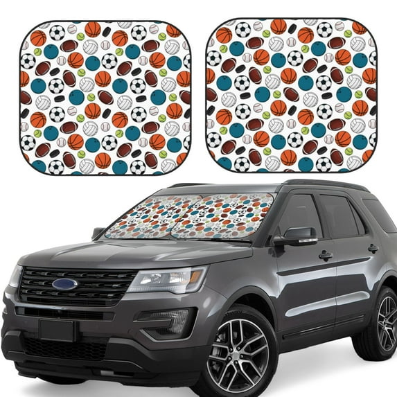 Honeii Color Balls Print Foldable Car Sun Shade for Windshield, 2-Piece UV Protection Shade, Protects Car Interior, Ideal for Cars, Trucks, SUVs-Large