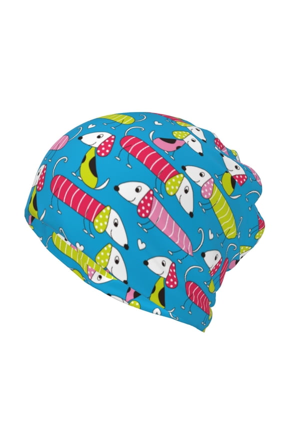 Color Dachshund Dog Print Winter Beanie Daily Hat - Thermal Polar Fleece Ski Running Hat Skull Cap for Men and Women,Beanie