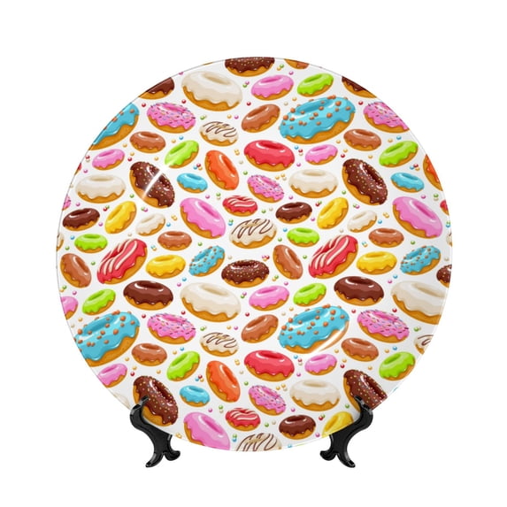 Honeii Color Donut Print Elegant Bone China Decorative Plate, Porcelain Plate,Art Crafts,Ceramic Ornaments for Home Office Wall Decor-8in