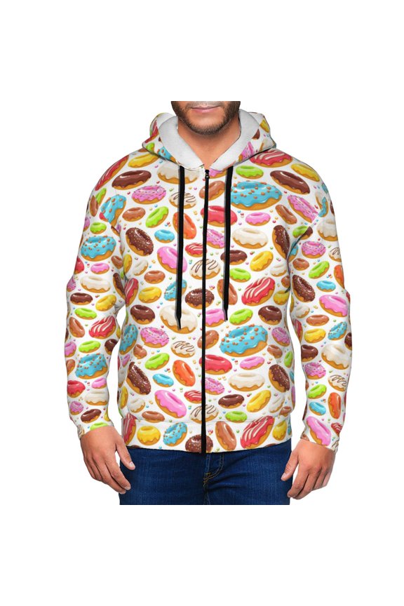 Color Donut Print Hoodies for Men, Pullover & Full Zip, Breathable Zip up Hoodie, Sweatshirt-Medium