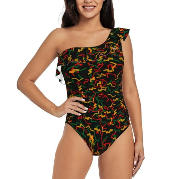 Honeii Color Music for women's one-piece swimsuit featuring a chic one-shoulder design experience elegance and style in the water-