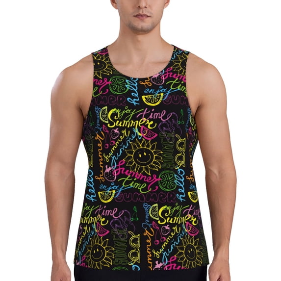 Honeii Color Summer Pattern Men's Workout Tank Top Casual Sleeveless Gym Muscle Shirts Bodybuilding Tee-4X-Large