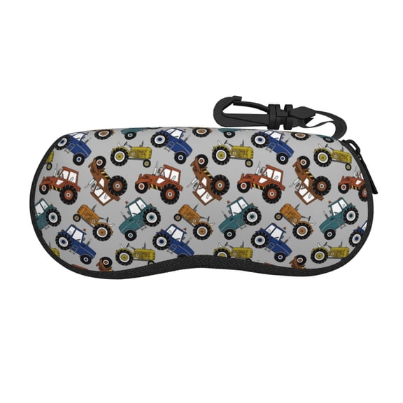 Honeii Color Tractor Print Neoprene Glasses Case,Spacious for Sunglasses and Eyeglasses,Zipper Eyeglass Case With Belt Clip