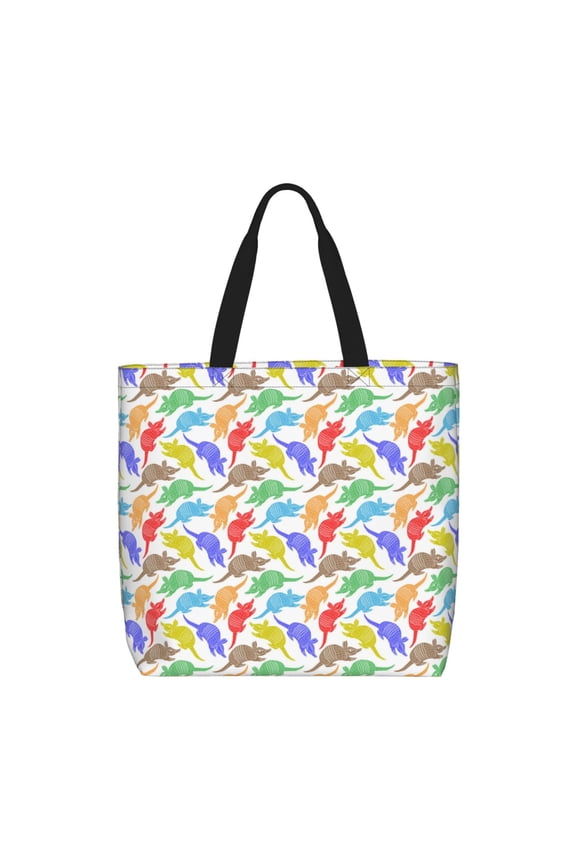 Colored Armadillos Print Tote Bag, Reusable Grocery Shopping Bag,Shoulder Bag with Inner Pocket