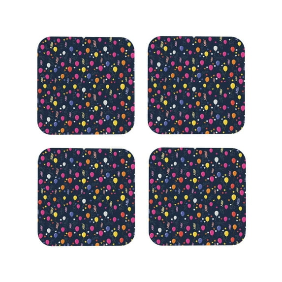 Honeii Colored Balloons print Leather Coaster Set of 4, ideal for safeguarding your furniture from drinks spills and effortless cleanup-Square