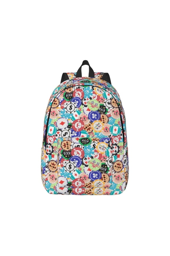 Colored Casino Chips Print Canvas College Laptop Backpack, Durable Rucksack Travel Notebook Bag School Backpack Book Bag for Men Women-Medium