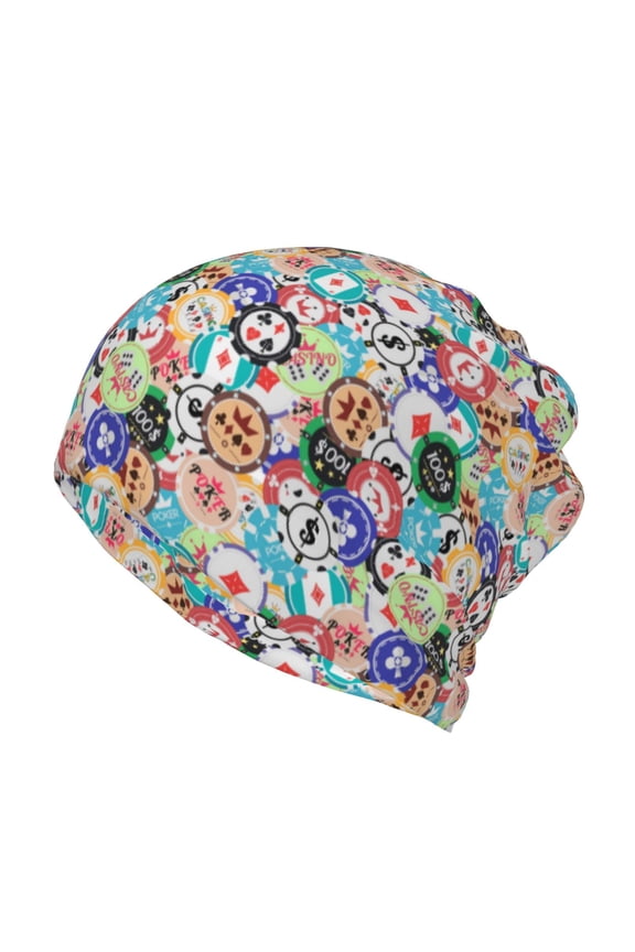 Colored Casino Chips Print Winter Beanie Daily Hat - Thermal Polar Fleece Ski Running Hat Skull Cap for Men and Women,Beanie